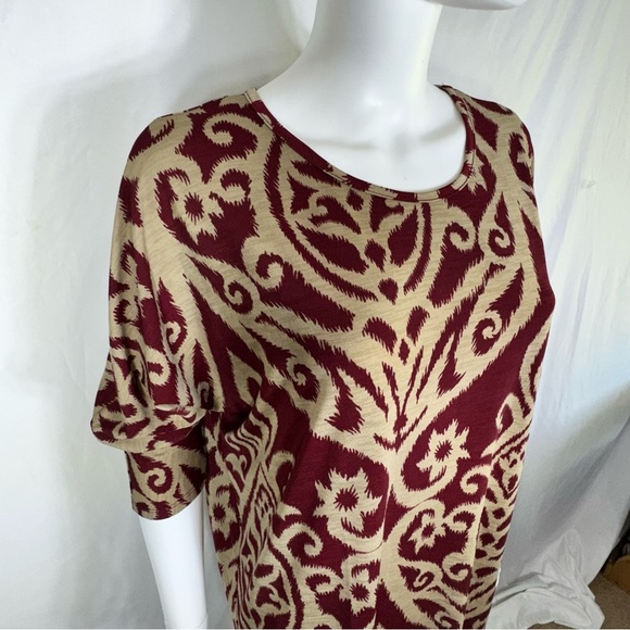HerShe Burgundy & Tan Damask Patterned 3/4 Dolman Sleeve Tunic Top/Dress - Picture 2 of 6